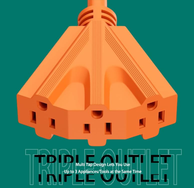 Uboory 50Ft Outdoor Extension Cord, 16/3 Sjtw Tri Tap Power Cable, Weatherproof, Heavy Duty Extension Cord For Holiday Decoratio