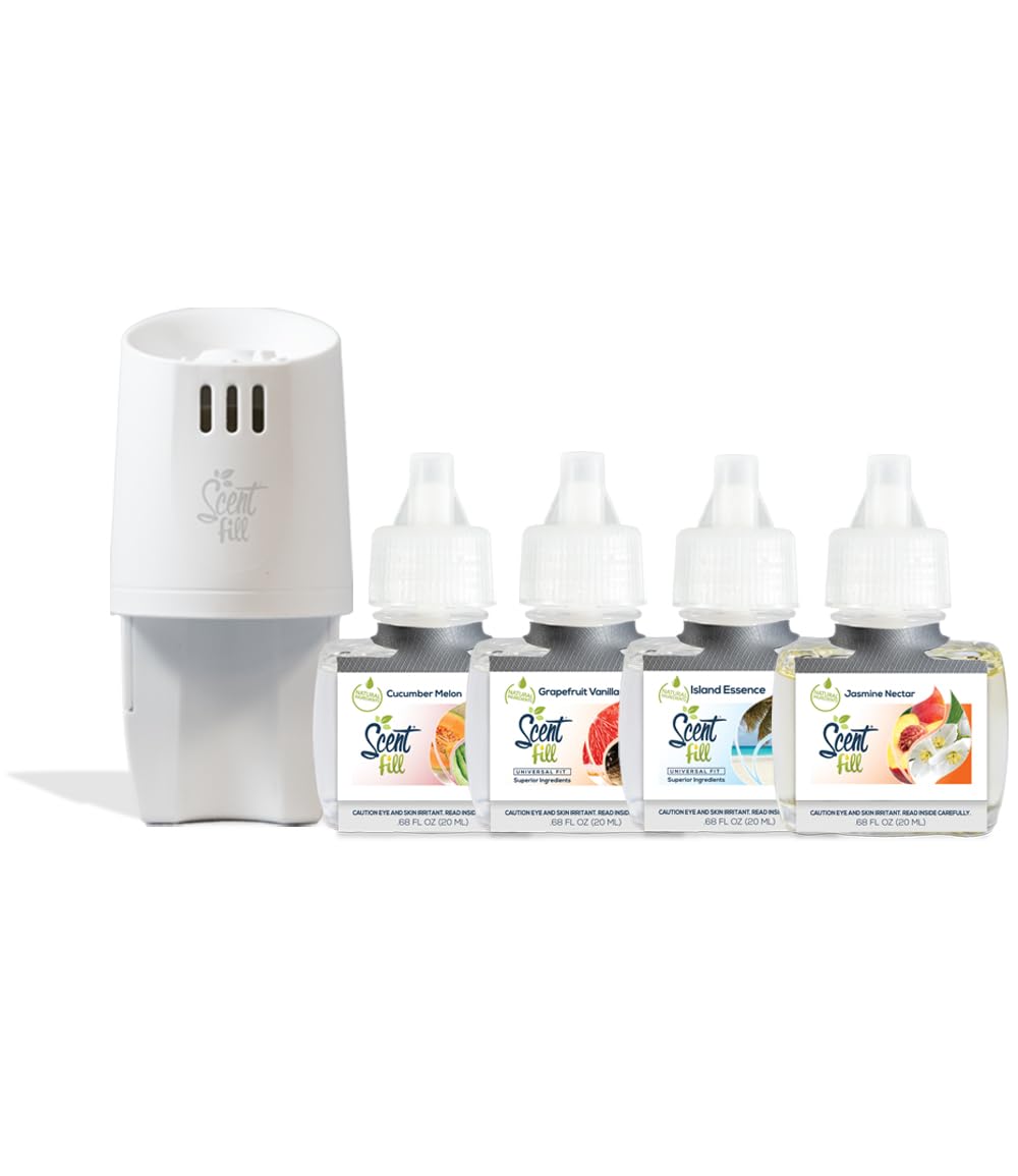 Summer Scent Fill Plug In Air Freshener Kit (Cucumber Melon, Grapefruit Vanilla, Island Essence, And Jasmine Nectar), 4 Refills