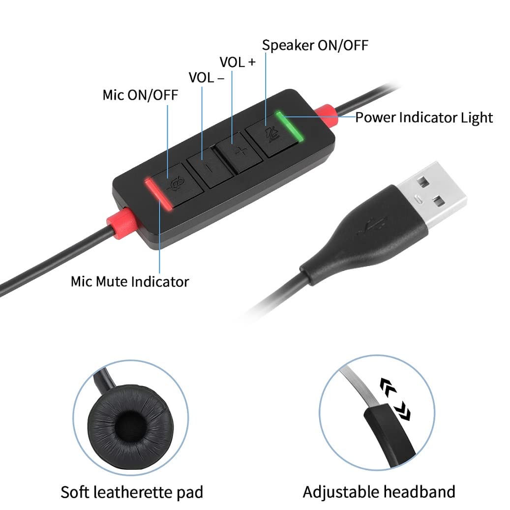 Usb Headset With Microphone For Pc Laptop Computer Headphone Noise Cancelling Mic For Home Office Online Class Skype Zoom