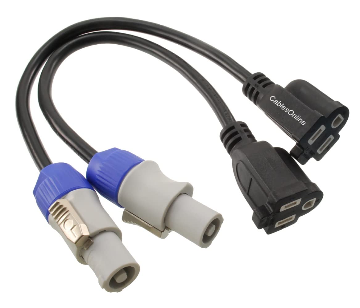 Cablesonline, 2 Pack 1Ft. 16Awg Stage Lighting Fixture Gray Blue Power Out Connector To 3 Prong Nema 5 15R Female Power Adapter