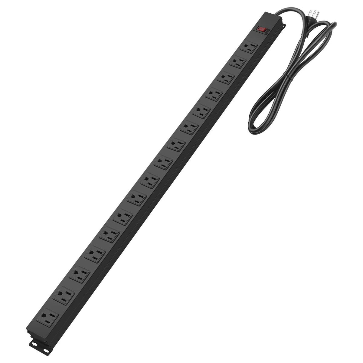 Hhsoet 16-Outlet Metal Wall Mount Power Strip, 15 Ft 14Awg Power Cord, 15A 125V 1875W, Black