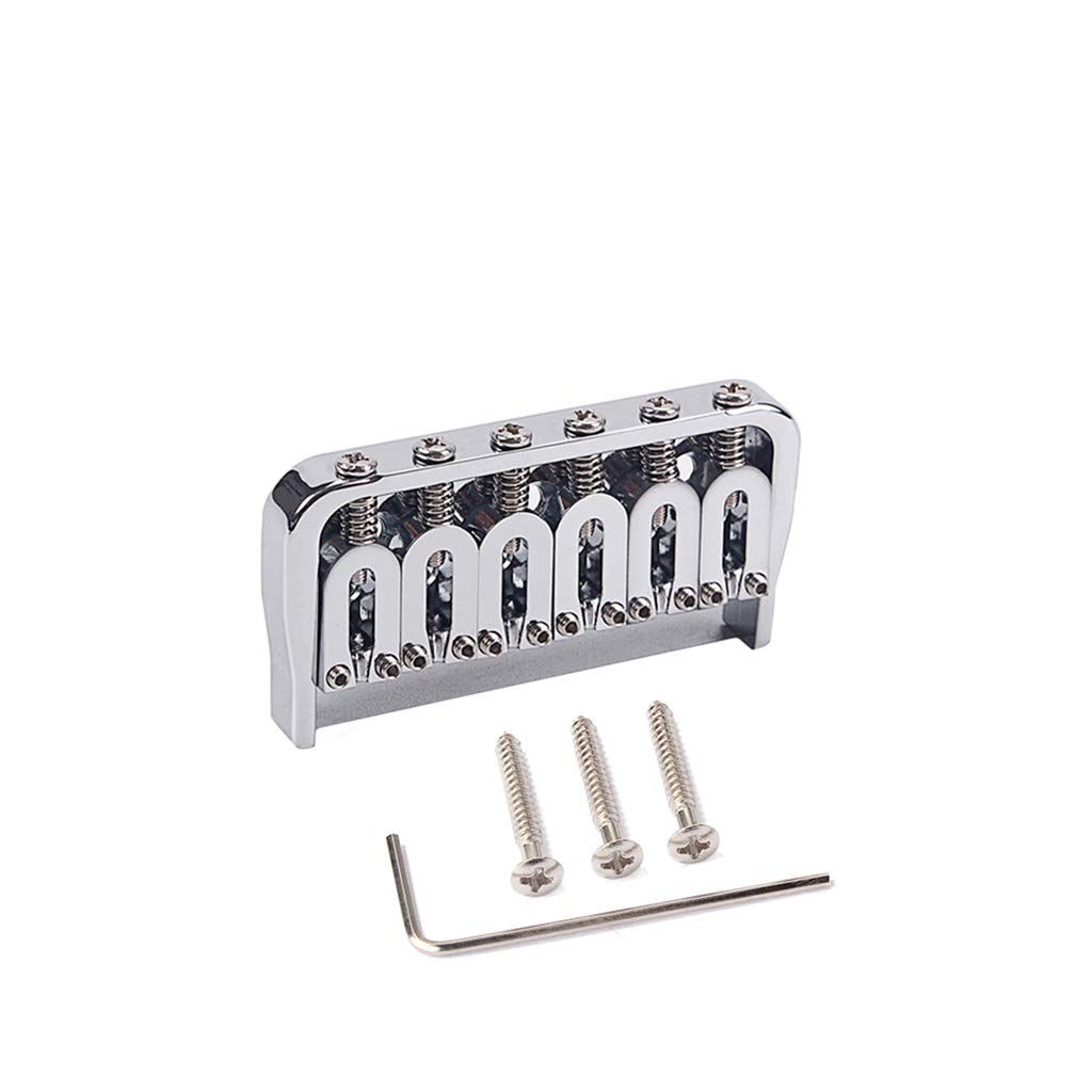 Ogdni 6 Strings Hardtail Saddle Bridge,Chrome Plated String Through Body Fixed Bridge For Strat Tele Style Guitars Replacement (