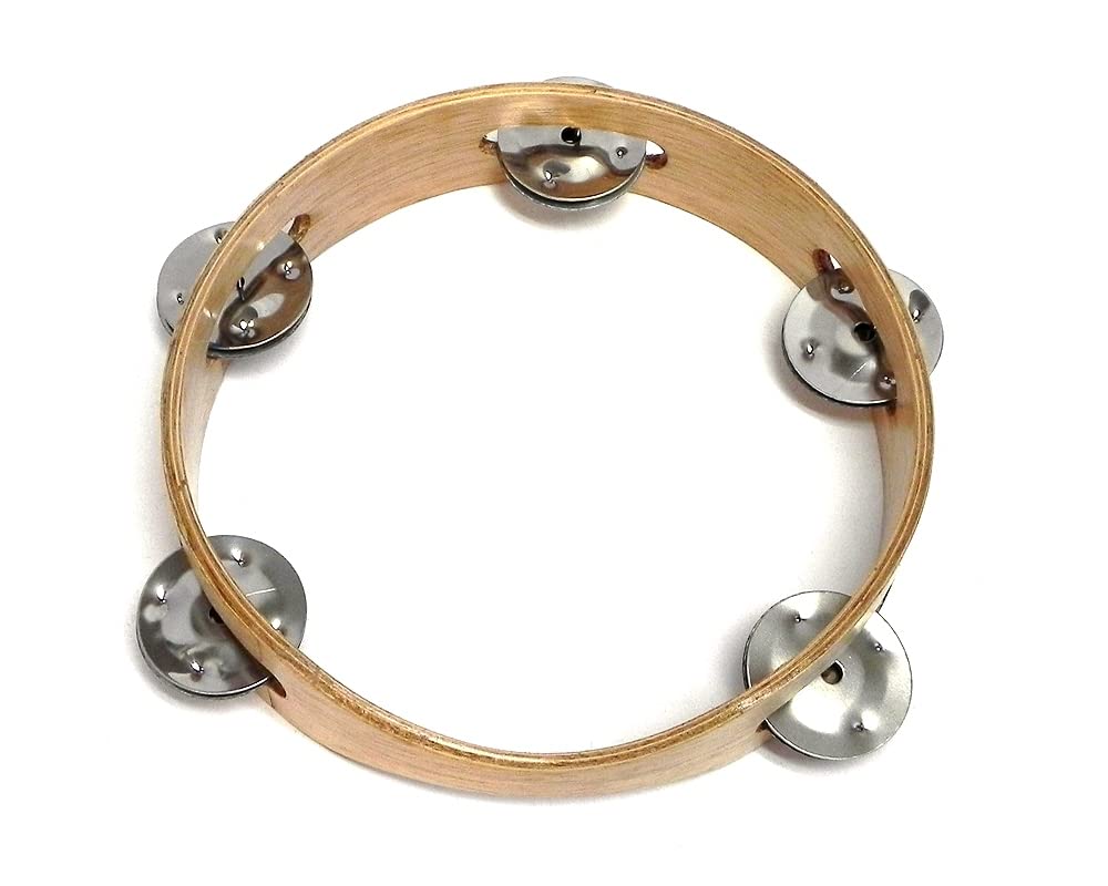 Natural Bamboo Wooden Tambourine  Headless Single Row with 5Pair Jingles (7)  Handmade Peruvian Percussion Instrument Gift
