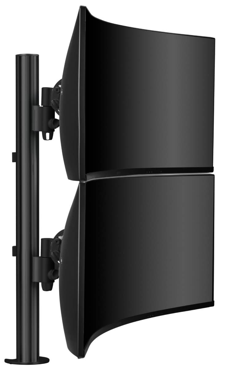 Atdec AWMS-2-LTH75-H-B Dual Stack Heavy Monitor Desk Mount - Flat and Curved up to 49in - VESA 75x75, 100x100 - Tool-Free Adjust