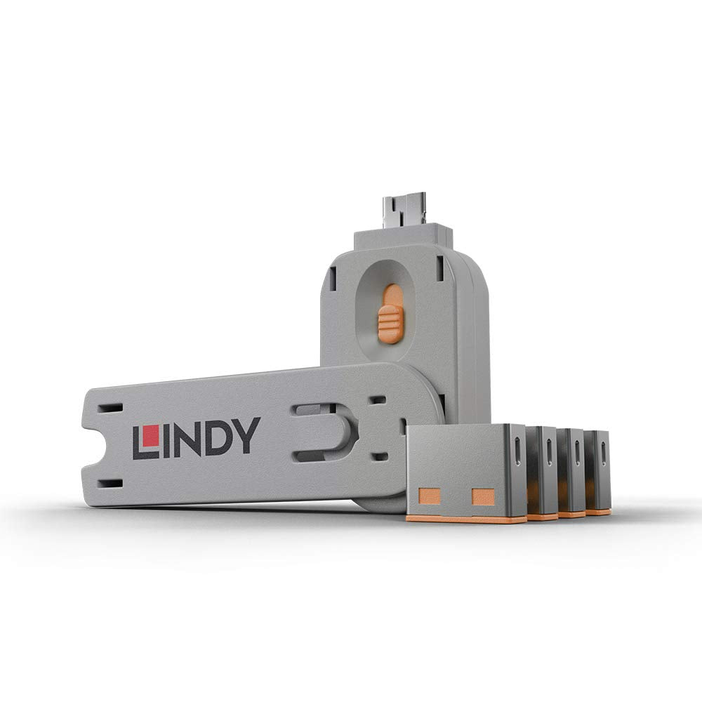 Lindy Usb Port Blocker   Pack Of 4, Orange (40453)
