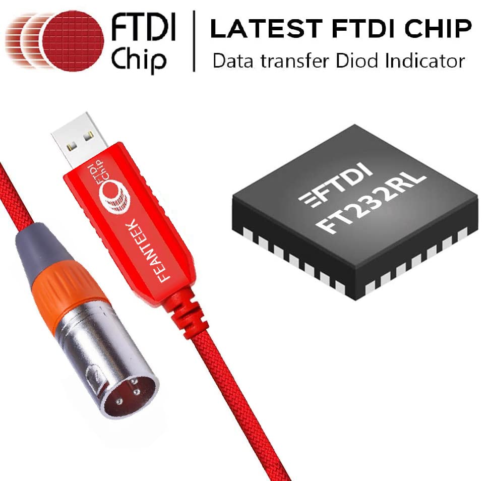 Feanteek Usb To Dmx Adapter Rs485 Converter 3Pin Xlr Male Dmx512 Freestyler Software Pc Control Dimmer Cable With Ftdi Chip Supp