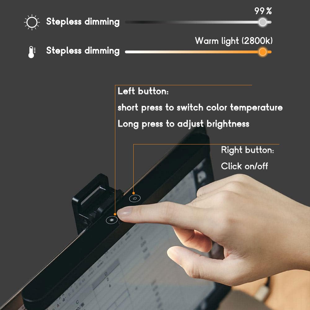 GOGOLIN Laptop Monitor Light Bar USB Touch Dimmer Anti-Glare LED Aluminum Black US-ZB236