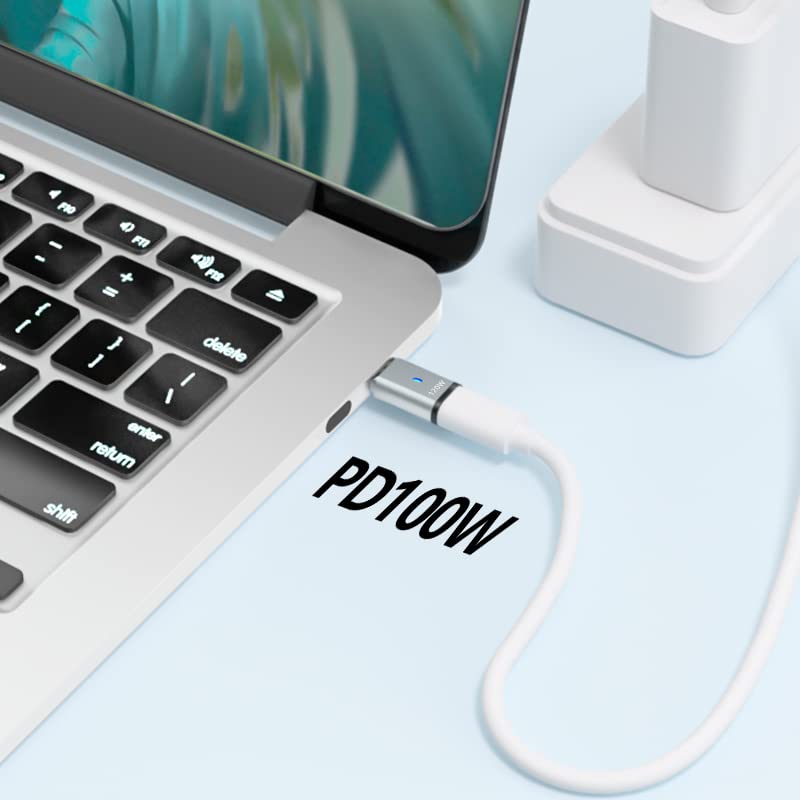 Sheeast Magnetic Usb C Adapter Right Angle 100W + Usb C Magnetic Adapter Straight White Fast Charging 5Pin 480Mbps Data Transmis