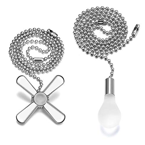Ceiling Fan Pull Chain Extender, 24 Inch Extra Long With Decorative Frosted Glass Bulb And Fan Cord, Fit All Standard 3Mm Diamet