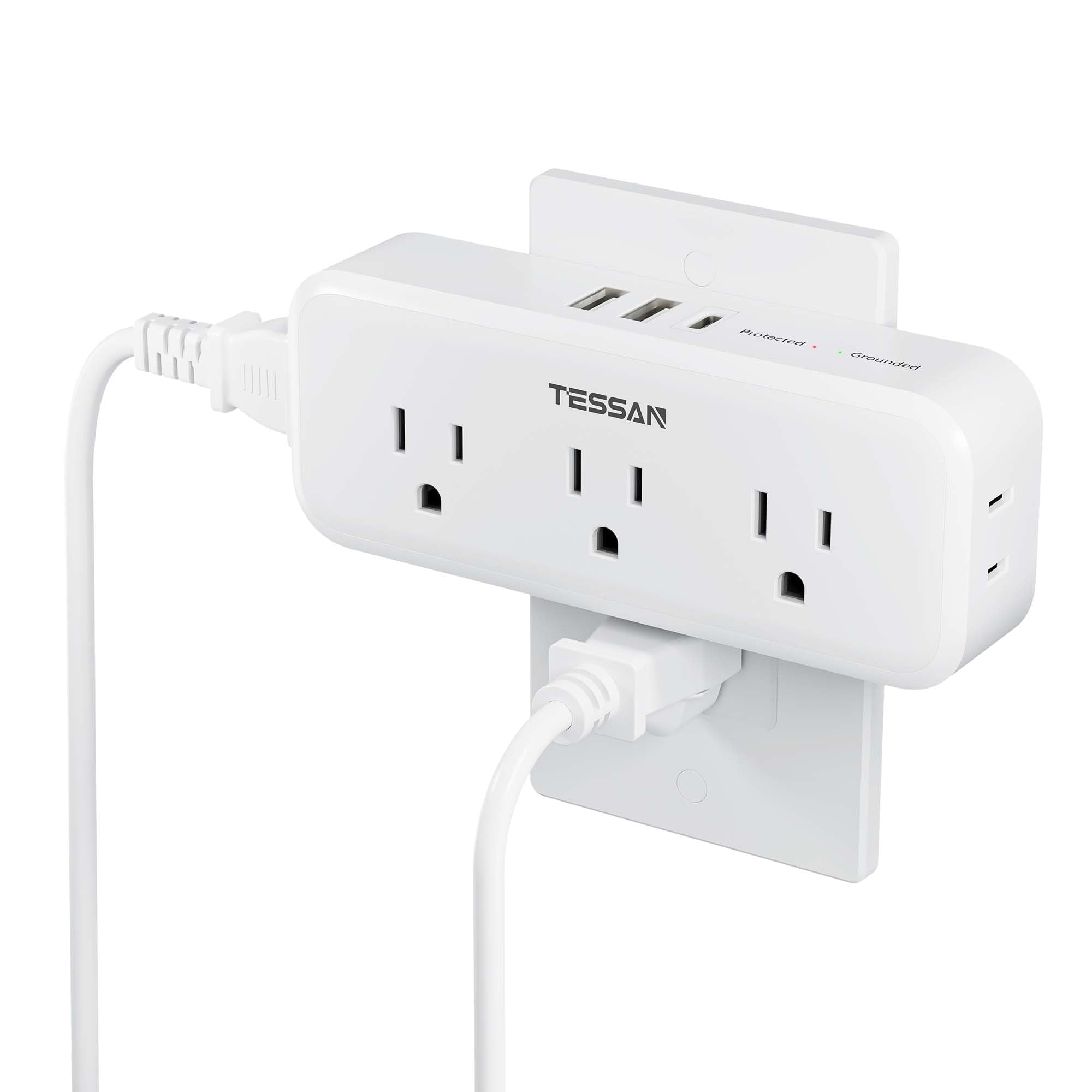 Multi Plug Outlet Splitter, Tessan Surge Protector Outlet Extender With 5 Outlets And 3 Usb (1 Usb C), 3 Way Multiple Plug Expan