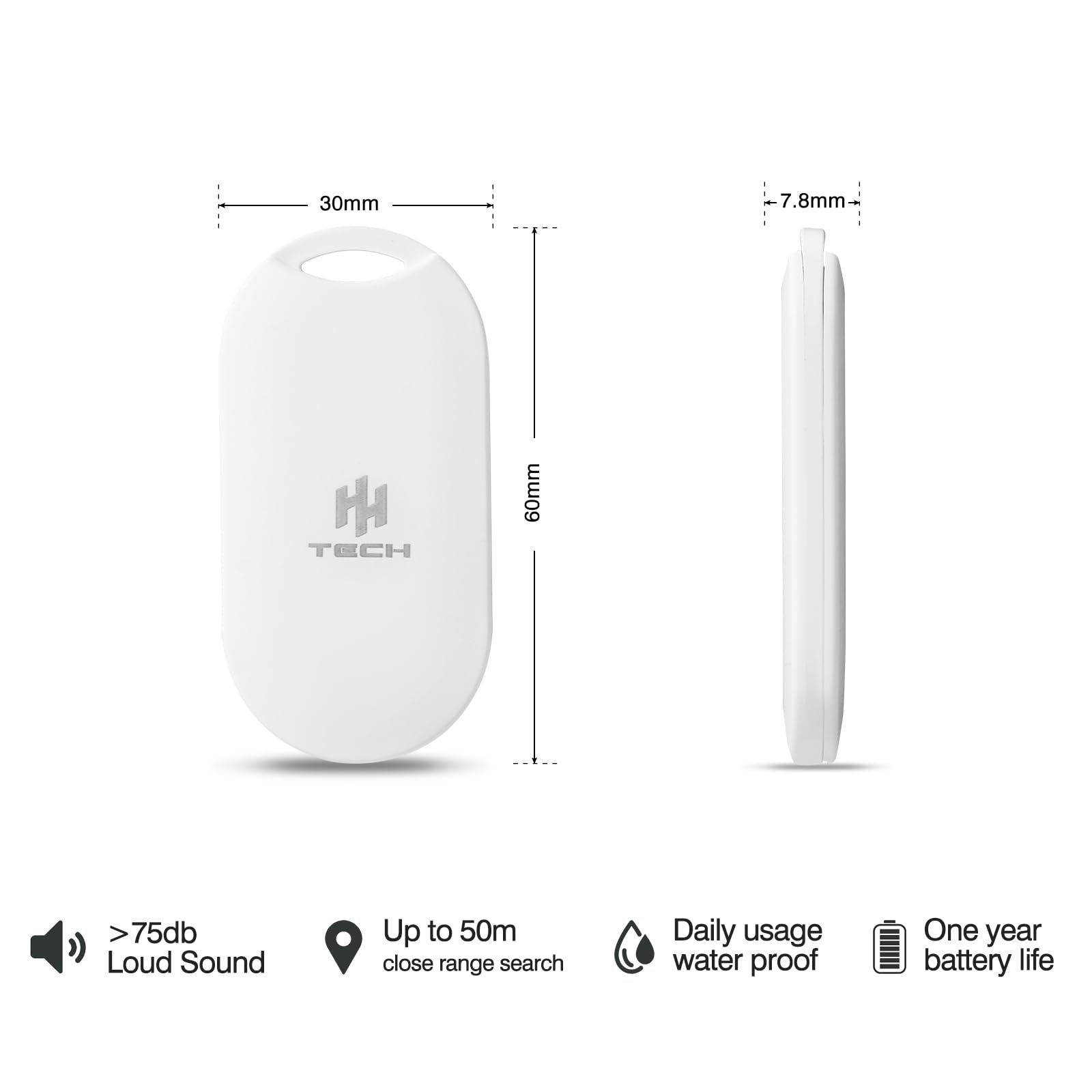 HH-Tech Smart Tag Key Finder for Apple Find My App ABS White HHTAG03