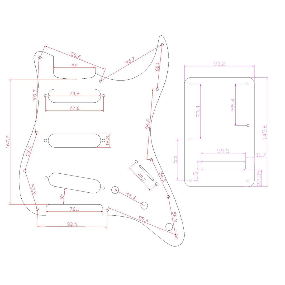 Dopro 11 Hole Strat Sss 3D Printed Plastic Pickguard St Back Plate Trem Cover Fits Usa/Mexican Fender Strat Wood Pattern