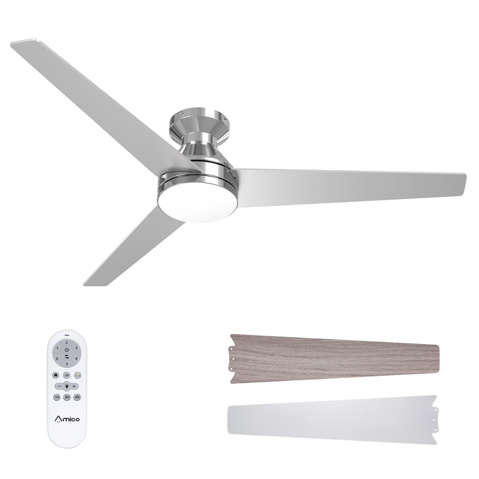 Amico Ceiling Fans With Lights, 52 Inch Low Profile Ceiling Fan With Light And Remote Control, Flush Mount, Reversible, 3Cct, Di