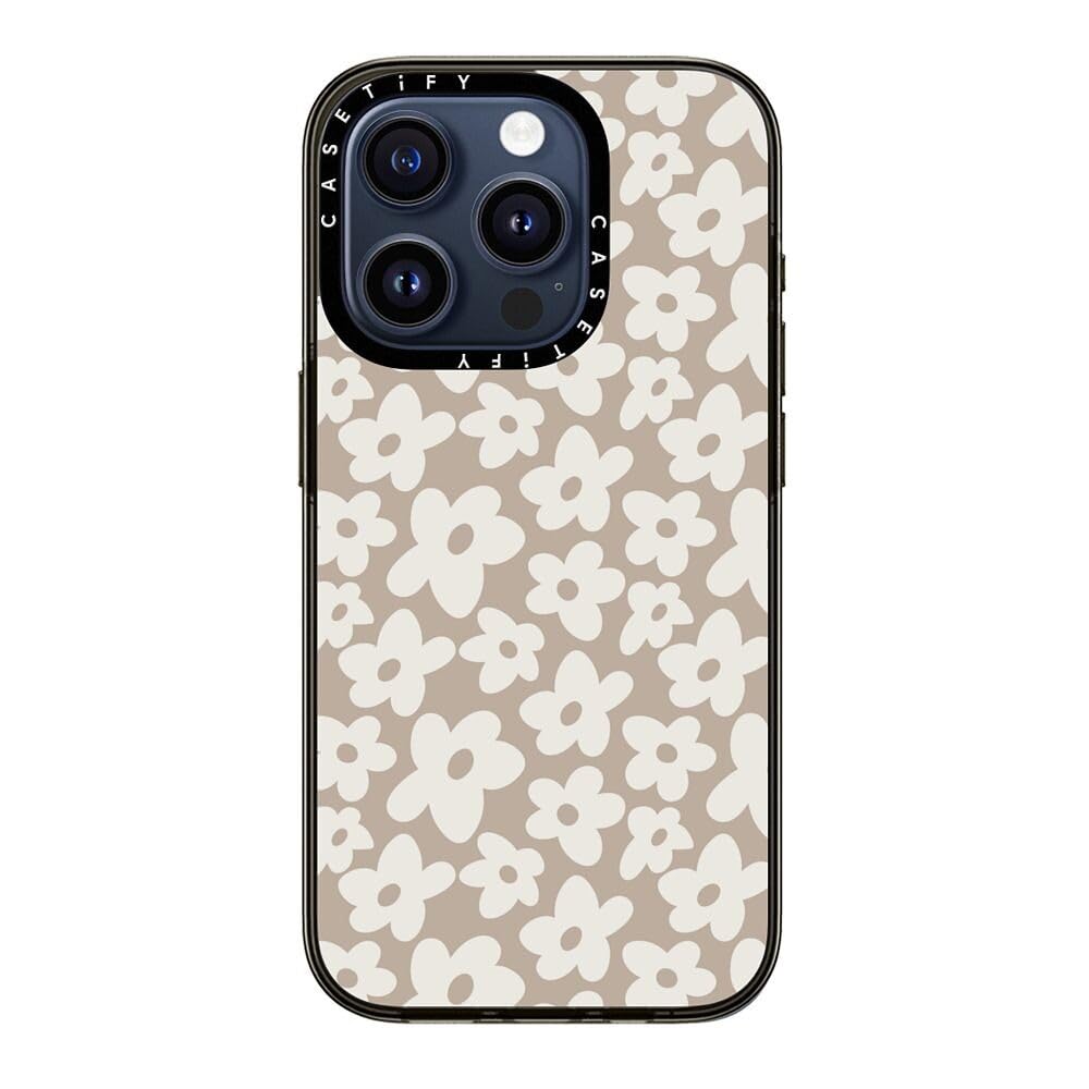 Casetify Compact Case For Iphone 15 Pro [2X Military Grade Drop Tested / 4Ft Drop Protection]   Natural Flower   Clear Black