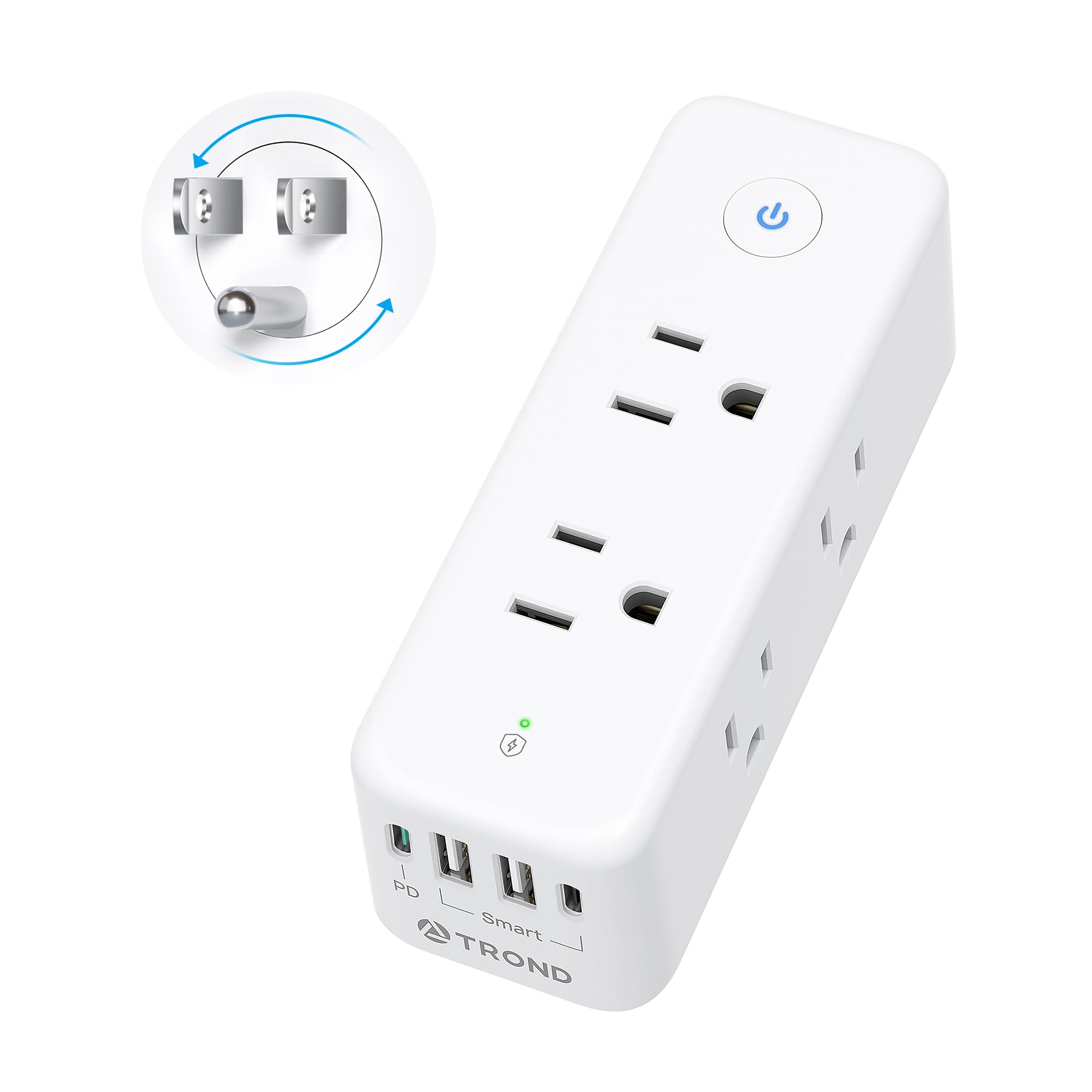 Trond Outlet Extender Surge Protector, 6 Ac Outlet Splitter With Rotating Plug 360, Multi Plug Adapter With Pd 20W Usb C, 1440J,