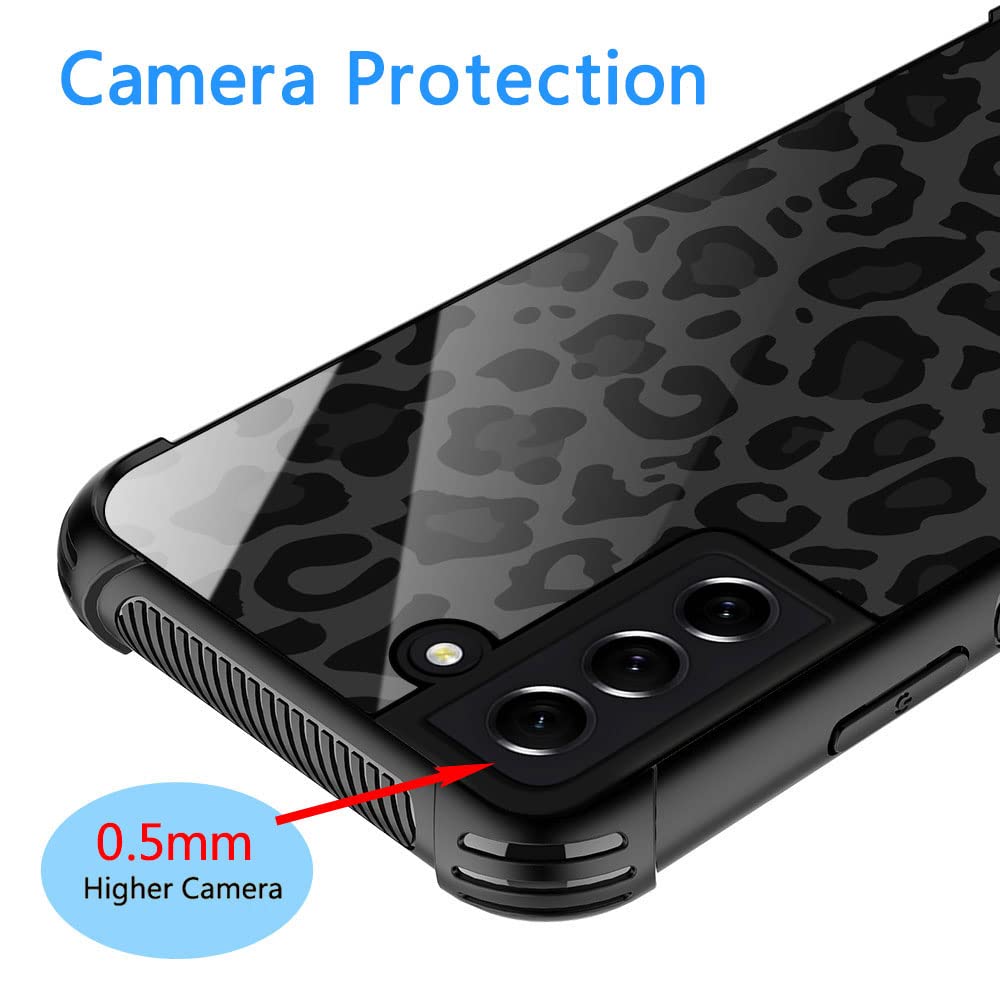 ZHEGAILIAN Samsung Galaxy S21 FE Phone Case Black Grey Leopard Pattern Anti-Scratch Organic Glass TPU