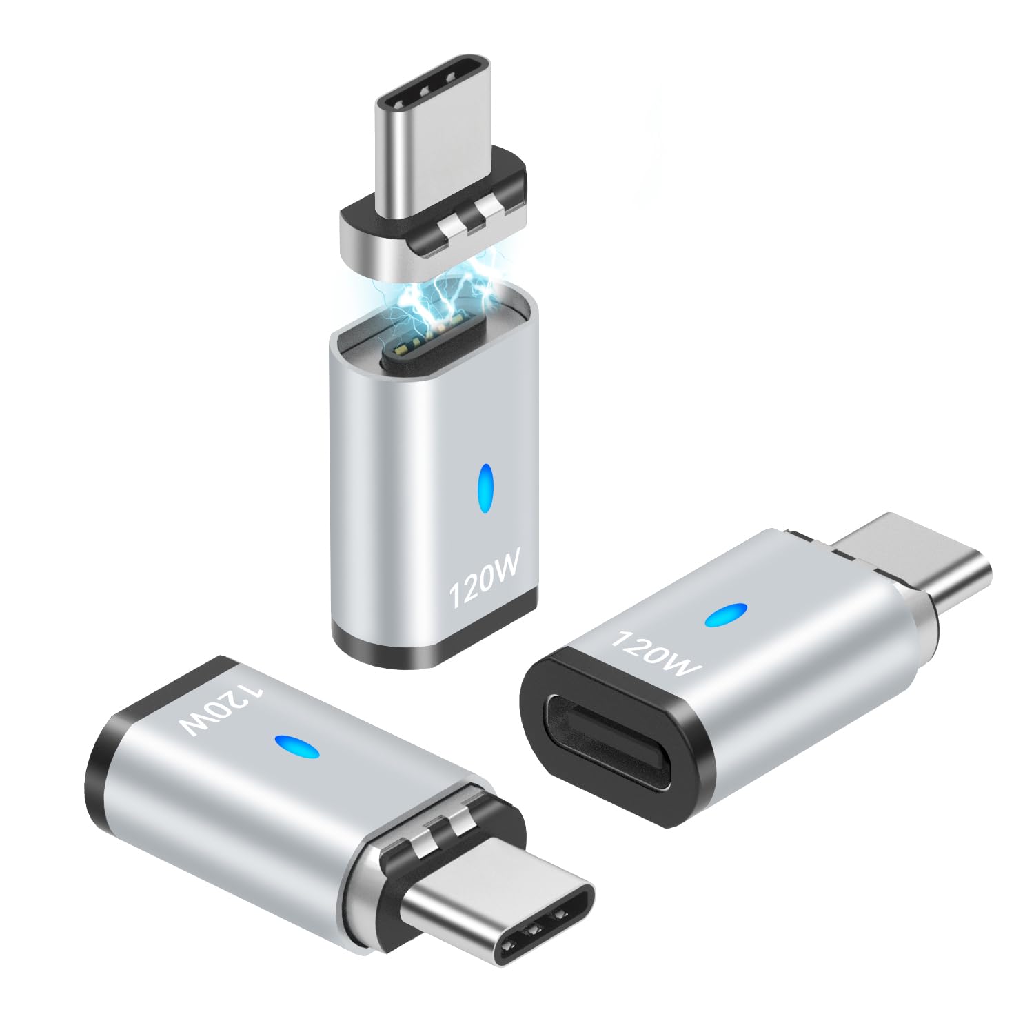 Sheeast Magnetic Usb C Adapter Straight 3 Pack, 120W Usb Type C Connector 5Pin With Usb2.0 480Mbps Data Transfer, Compatible For