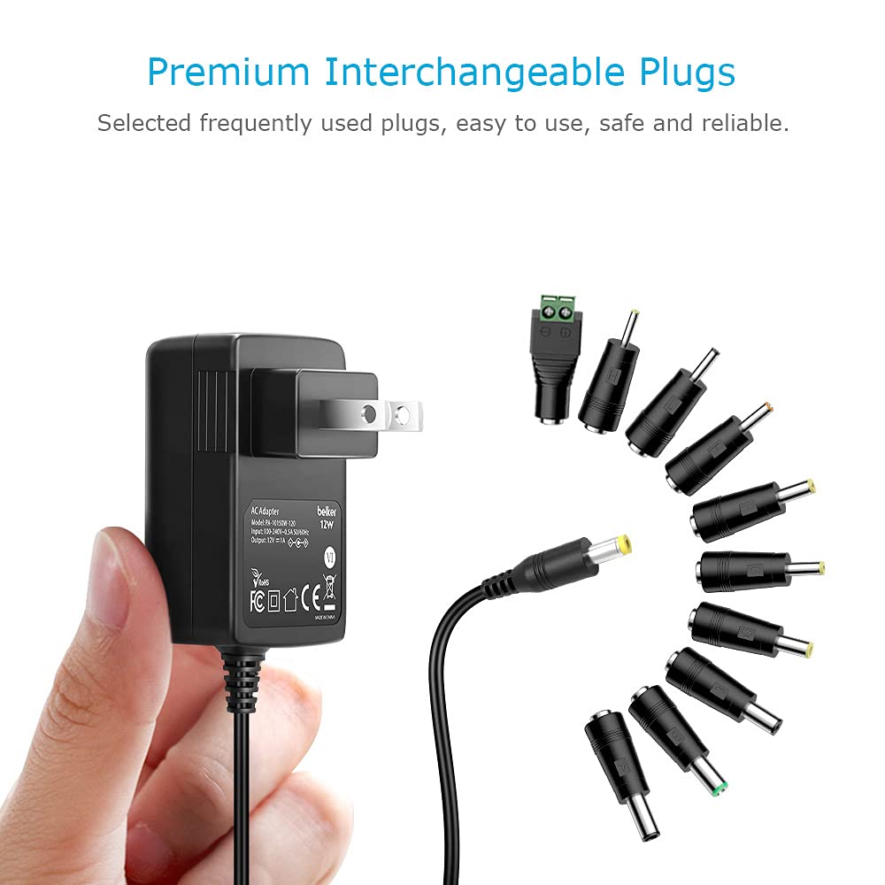 Belker 12V 1A Ac Dc Adapter Wall Charger Power Adapter Supply For 12 Volt Electronics   1000Ma Max.