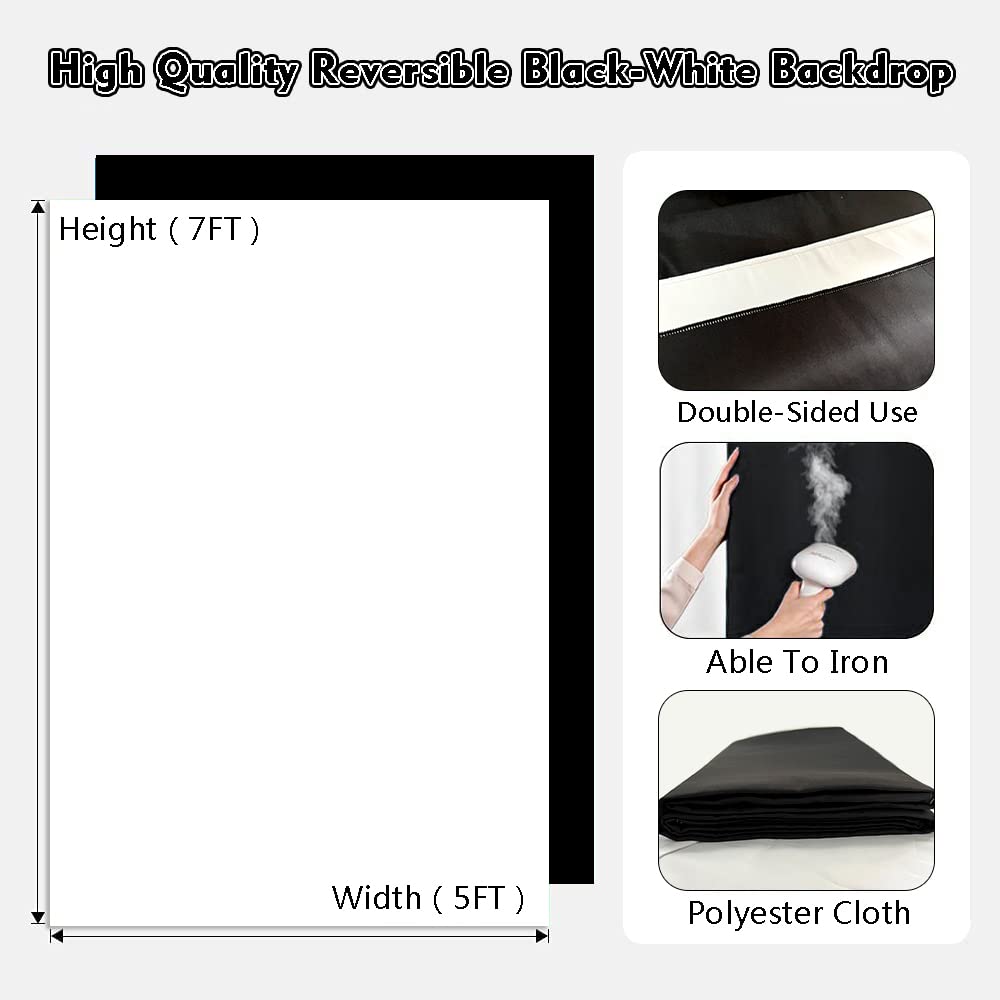 Lylycty Black White Photography Backdrop For Photoshoot, 2 In 1 Revisible Black Backdrop White Screen Background For Video Photo