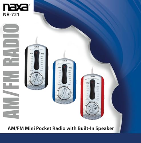 Naxa Electronics Nr-721 Portable Am/Fm Mini Pocket Radio With Built-In Speaker, Red, 8.35 Inch X 5.25 Inch X 1.50 Inch, Nr-721 R