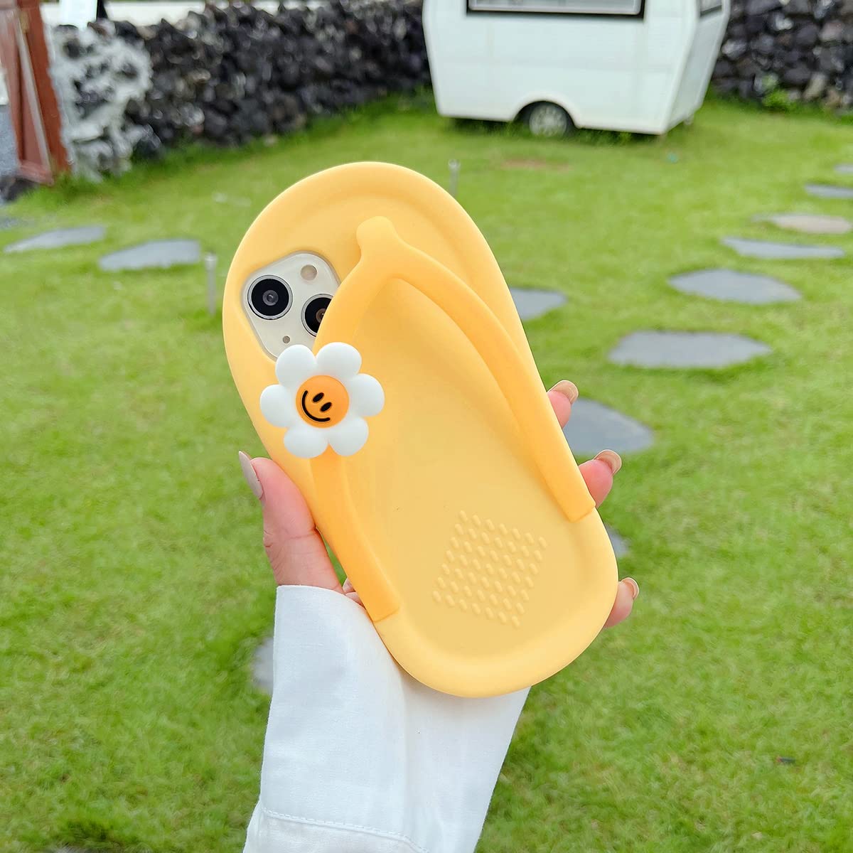 Yatchen Kawaii Phone Cases Apply To Iphone 14 Pro,Cute Cartoon Yellow Slippers Phone Case With Flower Flip Flops Phone Case 3D C