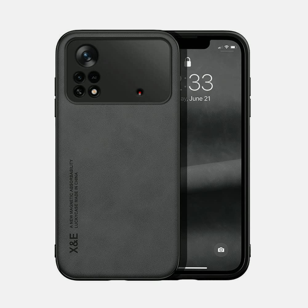 Kepuch Cellular Phone Case For Xiaomi Poco X4 Pro 5G   Silklike Black   Built In Metal Plate   Magnetic