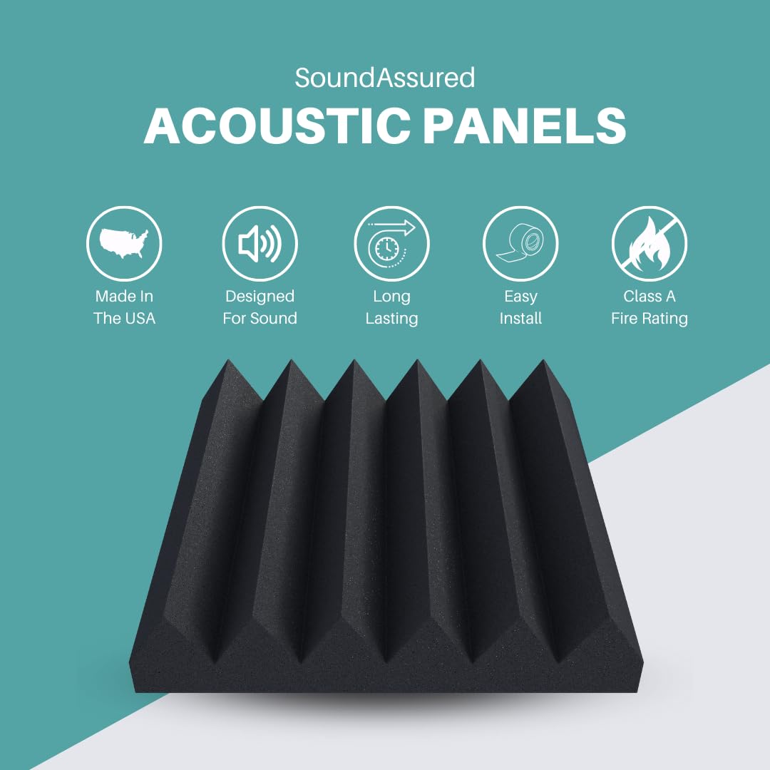 Professional Acoustic Foam Panels   Wedge Style 12X12X2    Tiles   4 Pack   Studio Foam For Sound Dampening   Soundproofing Foam