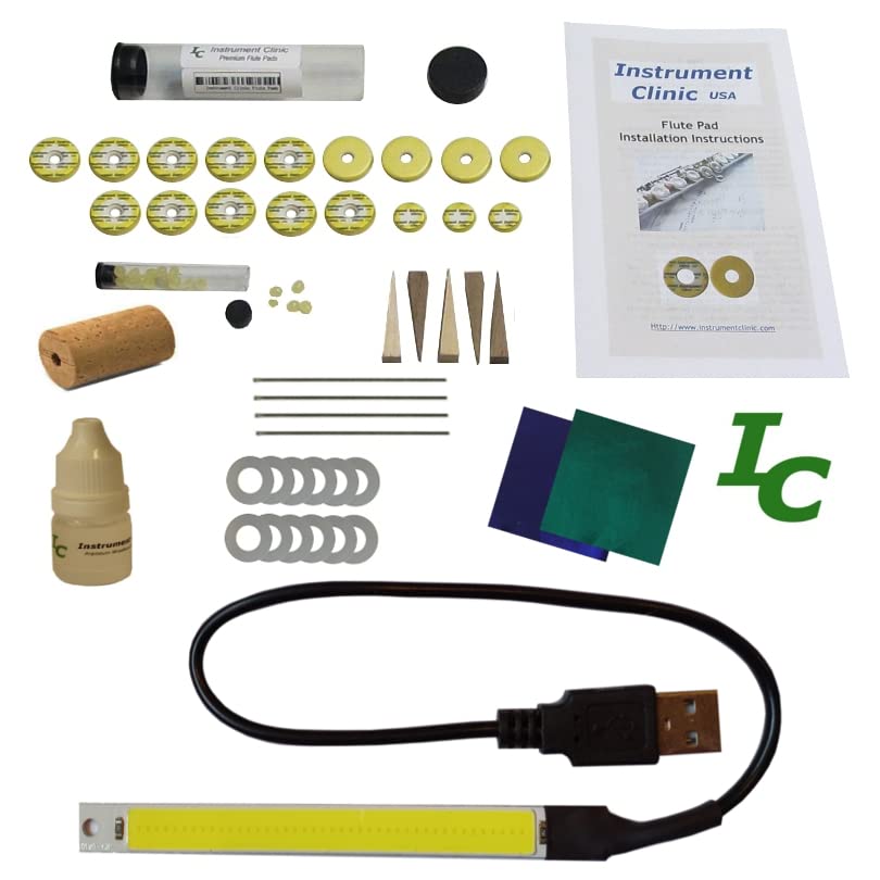 Instrument Clinic Flute Pad Kit With Leak Light, Pads Assembled In Usa! (Compatible With Yamaha Open Hole)