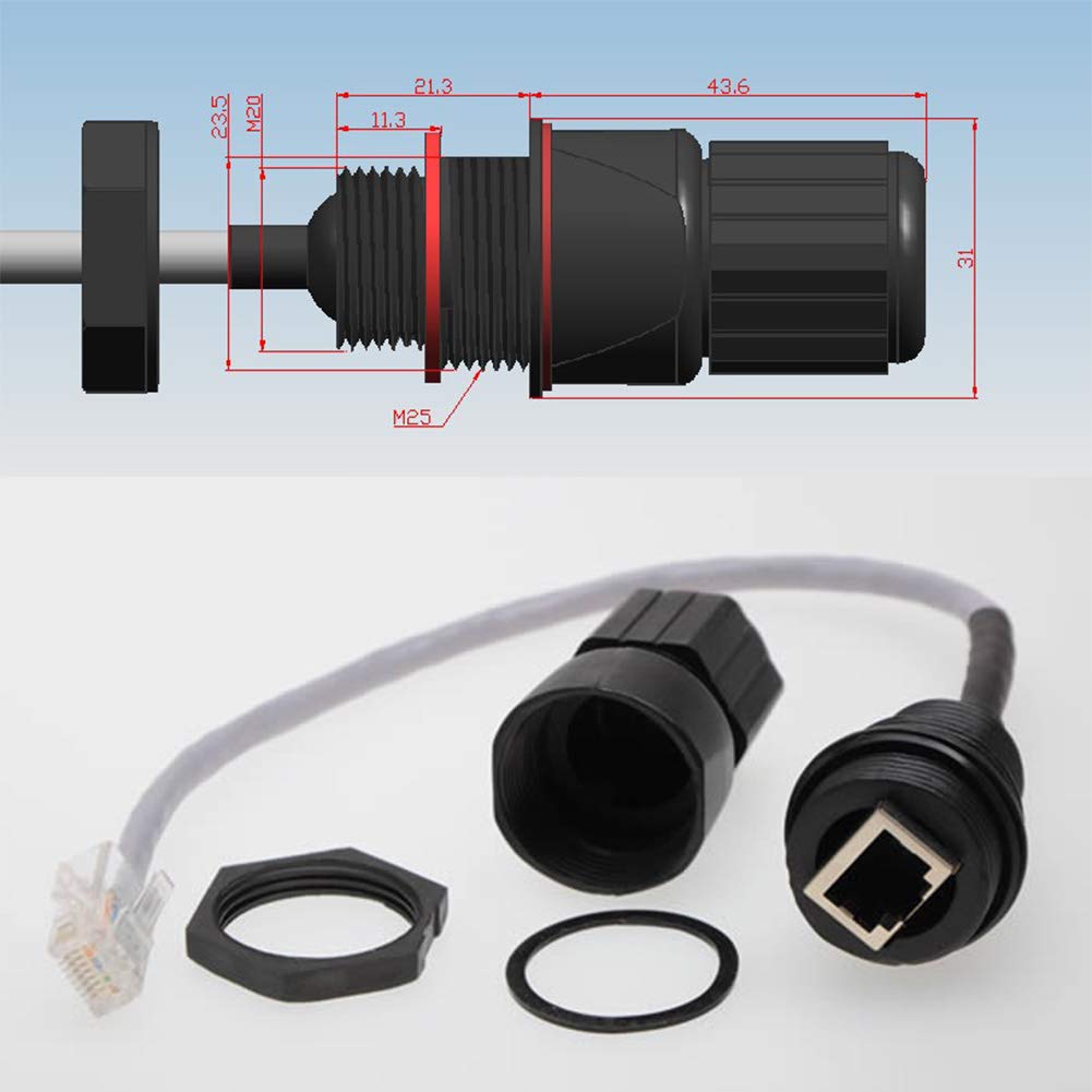 Anmbest 5Pcs M25 Rj45 Waterproof Cat5/5E/6 8P8C Connector Ip67 Ethernet Lan Cable Connector Double Head With Shield Cat5E Networ