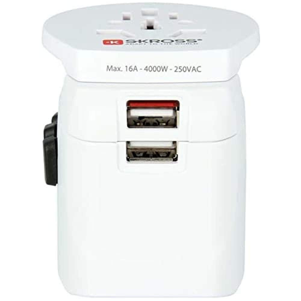 Skross Pro Light World Travel Adapter With Usb, 3 Pole Travel Adaptor With Slide System And Usb, Designed In Switzerland For Mor