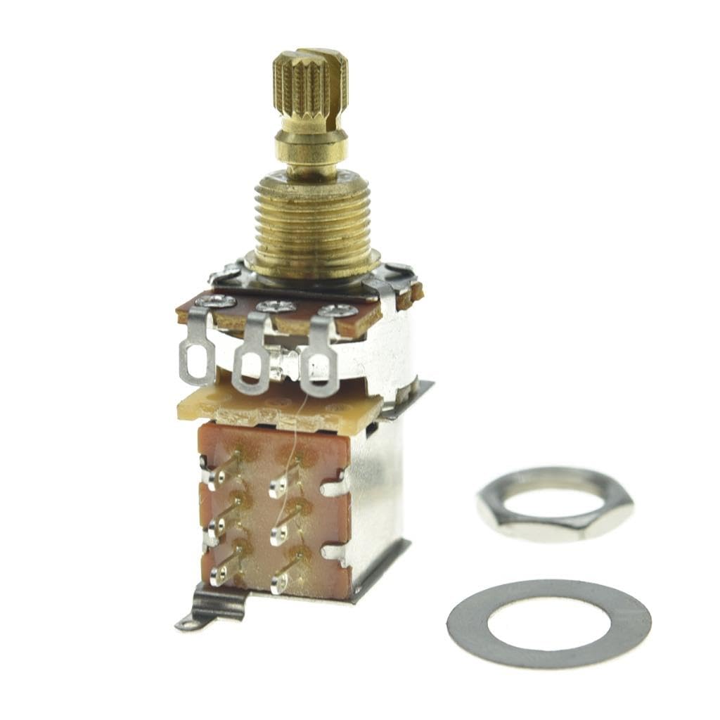 Dopro Full Brass Shaft Push/Push Pot Guitar Bass Audio/Linear Taper Potentiometer with USA Thread Shaft A500K Audio Taper 16mm S