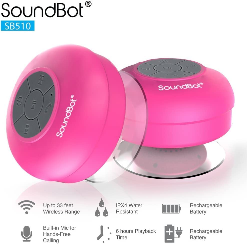 Soundbot Sb510 Hd Water Resistant Bluetooth Shower Speaker, Handsfree Portable Speakerphone With Built In Mic, 6Hrs Of Playtime,