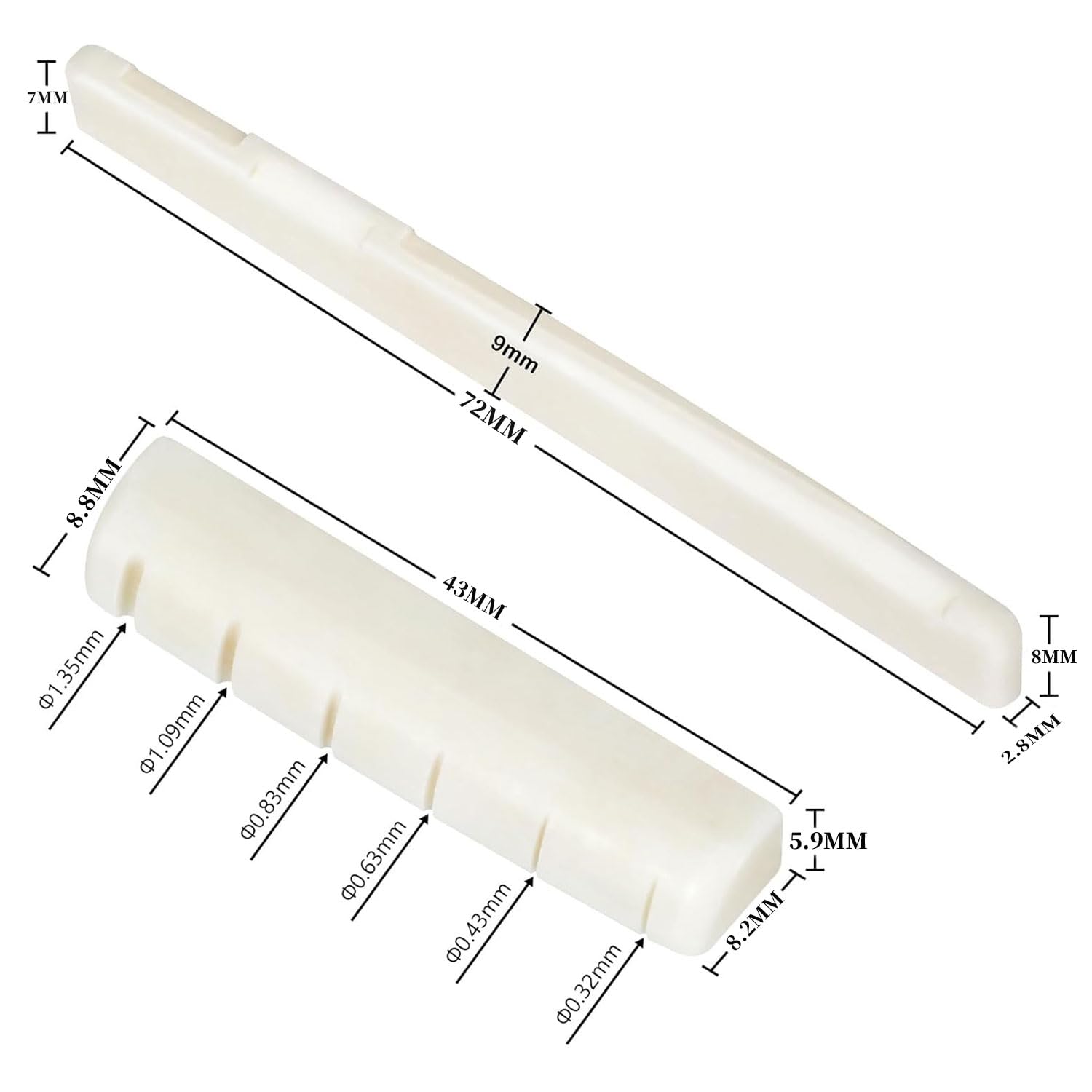 8-Piece Acoustic Guitar Bone Upgrade Kit: Real Bone Bridge Saddle, Nut & Bridge Pins For Enhanced Tone & Sustain - Fits Most 6-S