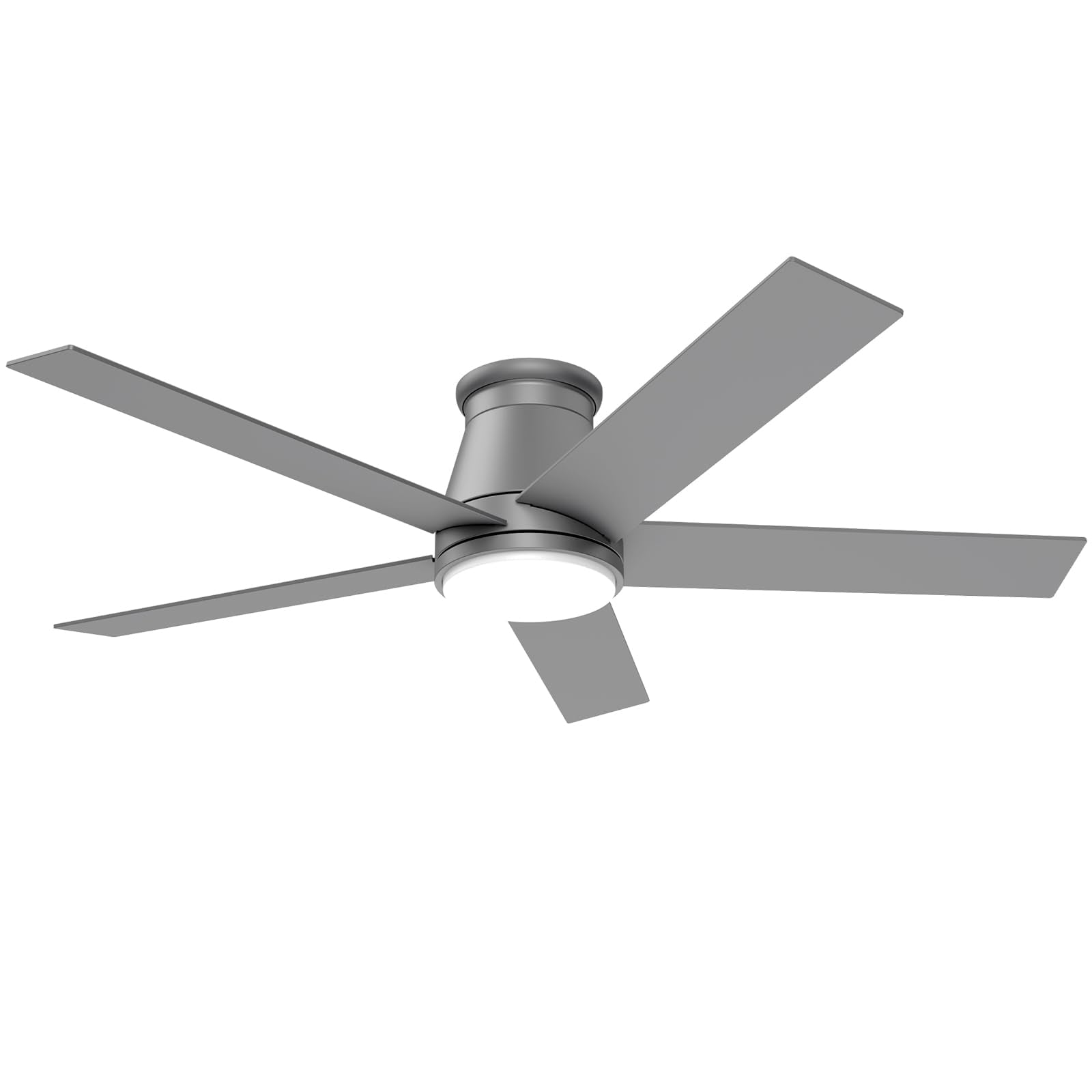 wurzee 52 Inch Flush Mount Ceiling Fan, Matte Silver Ceiling Fan with Light, Reversible DC Motors, Dimmable,Timer, Noiseless, Ce