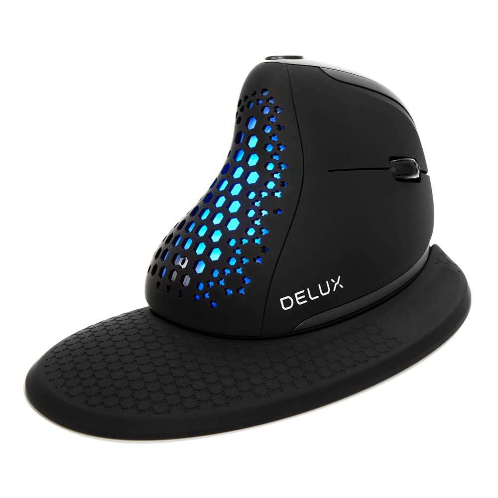Delux Seeker Wireless Ergonomic Vertical Mouse With Oled Screen, Bt And Usb Receiver, Connect With Up To 4 Devices, Thumb Wheel,