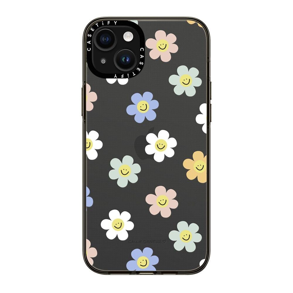 Casetify Compact Case For Iphone 15 Plus [2X Military Grade Drop Tested / 4Ft Drop Protection]   Happy Daisies   Clear Black