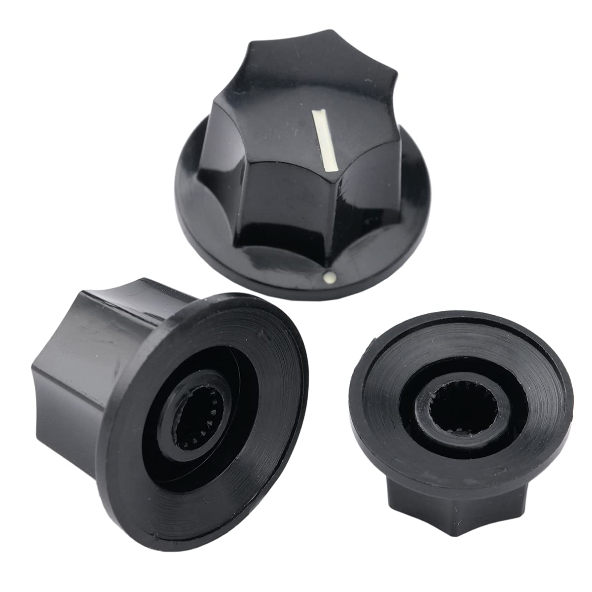 Musiclily Pro Metric Size 18 Spline Jazz Bass Knobs For Asia Import Bass Split Shaft Pots, Black (Set Of 3)