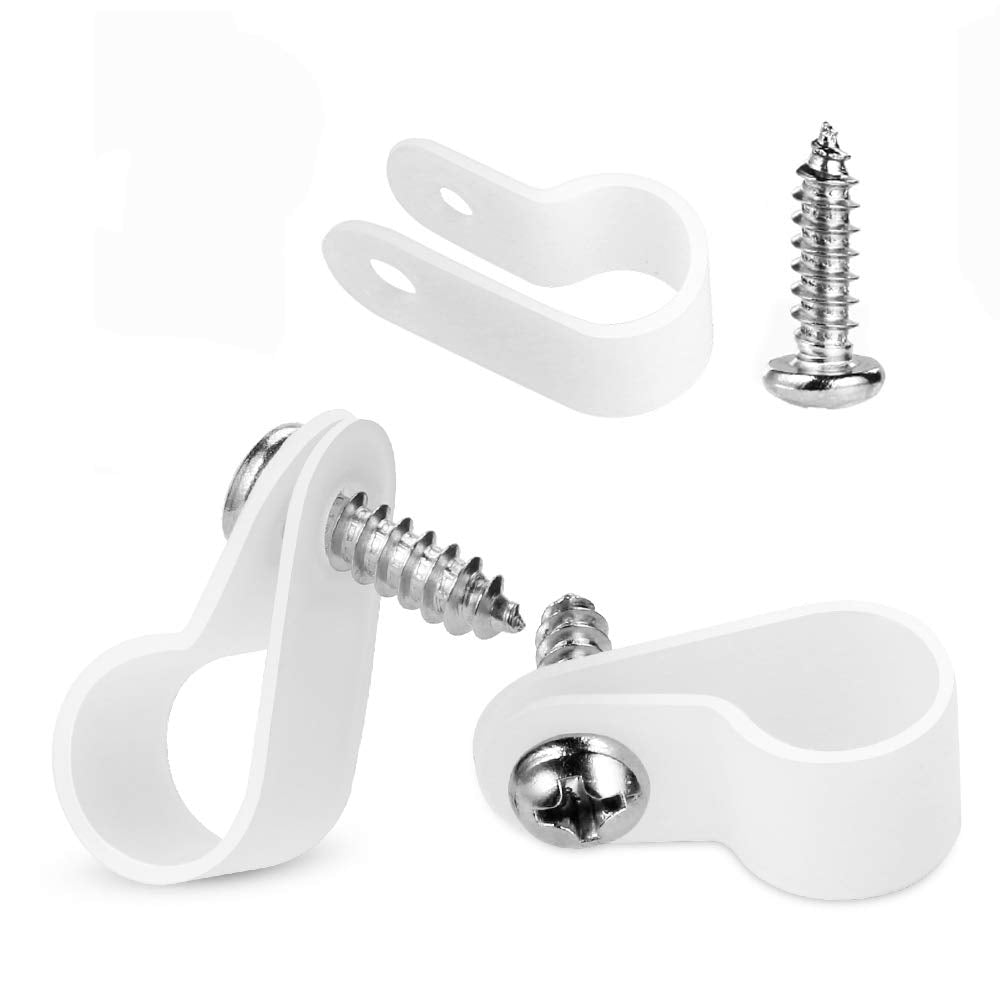 Lokman 50 Pack 1/4 Inch Rope Light P Style Mounting Clips With Compatible Stainless Steel Pan Head Phillips Screws