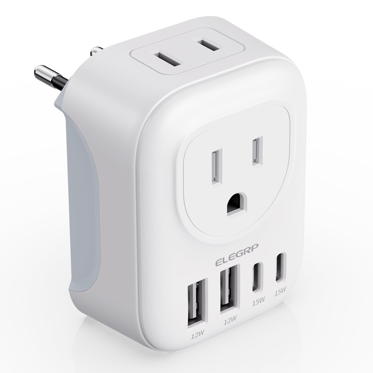 Elegrp European Travel Plug Adapter, Us To Europe Plug Adapter Converter With Two Usb A Ports And Two Usb C Ports, Type C Adapte