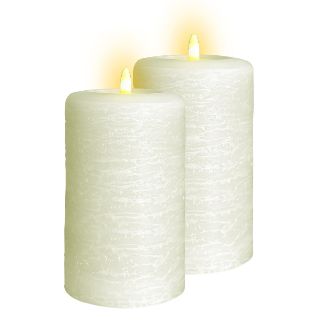 Lumipur Signature Natural Glow Flameless Wax Pillar 2 Pack Led Candles 3.5'' X 7'' Linen White