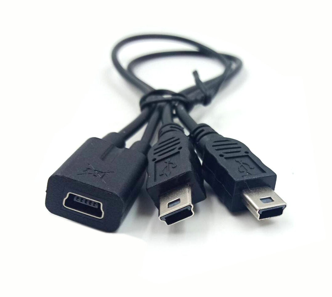 Mini Usb 1 To 2 Y Splitter Cable, Haokiang 1Ft/30Cm Injection Molding Usb 2.0 Mini 5 Pin Female To Double 2 Male Converter High Speed Charging Cable Cord (Mini F/2M)