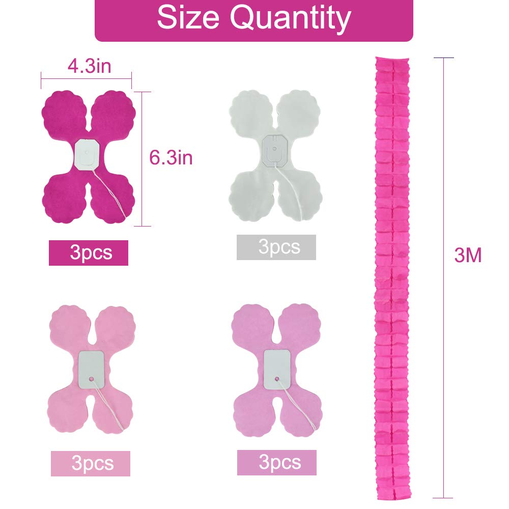 12Pcs Four Leaf Clover Paper Garland 120Ft Rose Red Pink Party Streamers Tissue Flower Reusable Hanging Banner For Valentine Wed