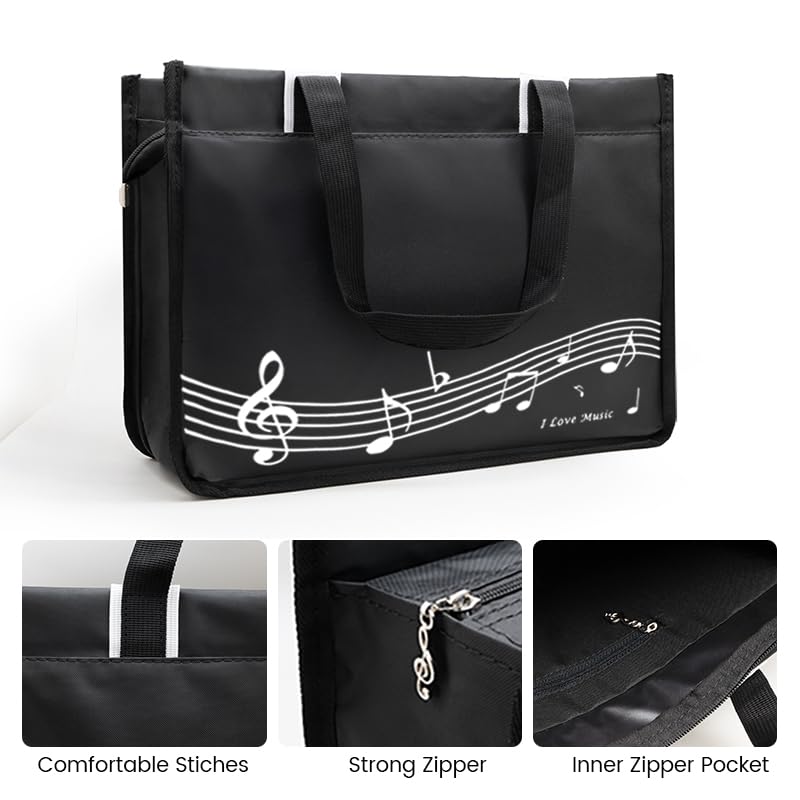 Bestsounds Piano Bag, Zipper Waterproof Music Book Tote Bag Piano Accessories For Students Kids, Women, Gifts For Musicians (Bla
