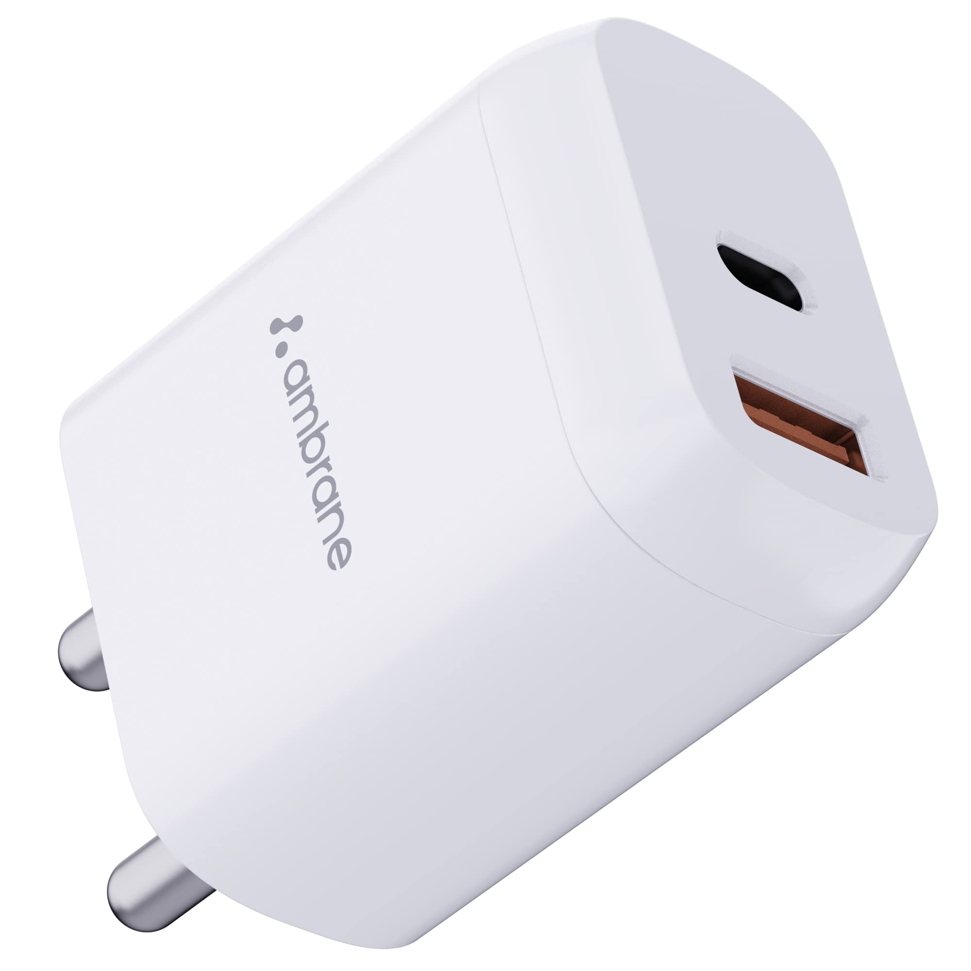 Ambrane 30W Dual Output Fast Charger/Adapter with QC & PD Technology for iPhone, Android & Other Devices, Made in India, MultiL