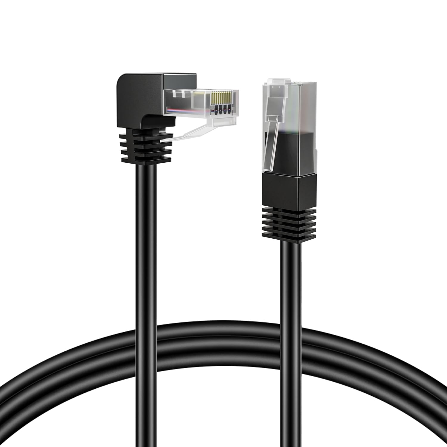 TNP Cat6 Ethernet Cable (Right Angle Down, 10 FT)  RJ45 90 Degree Network Connector 500 MHz 10 Gigabit Gold Plated Patch Plug W