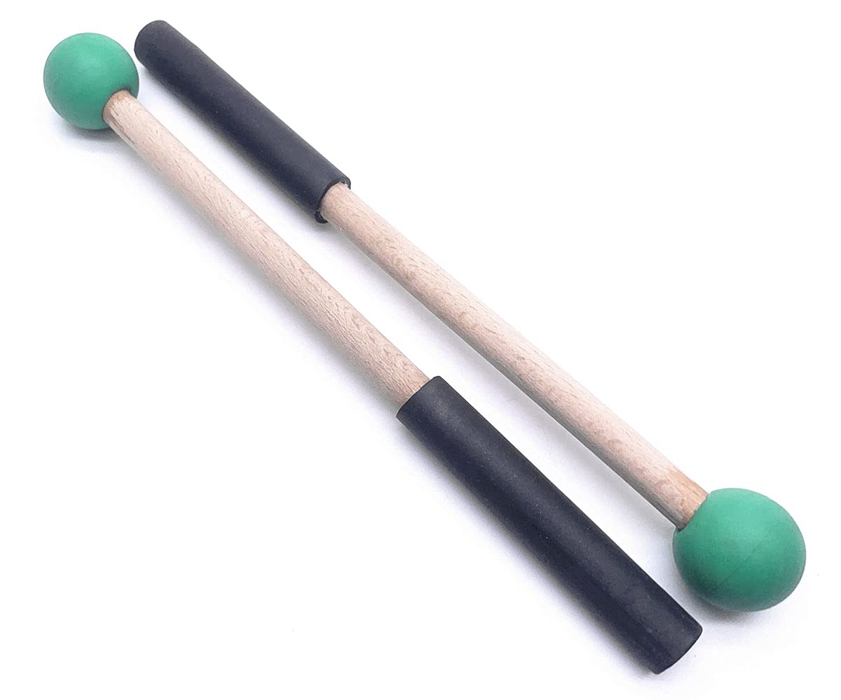 Jiayouy 8 Inch Rubber Head Percussion Mallets Sticks For Tongue Drum, Xylophone,Glockenspiel, Woodblock, Bell Pack Of 2 Green