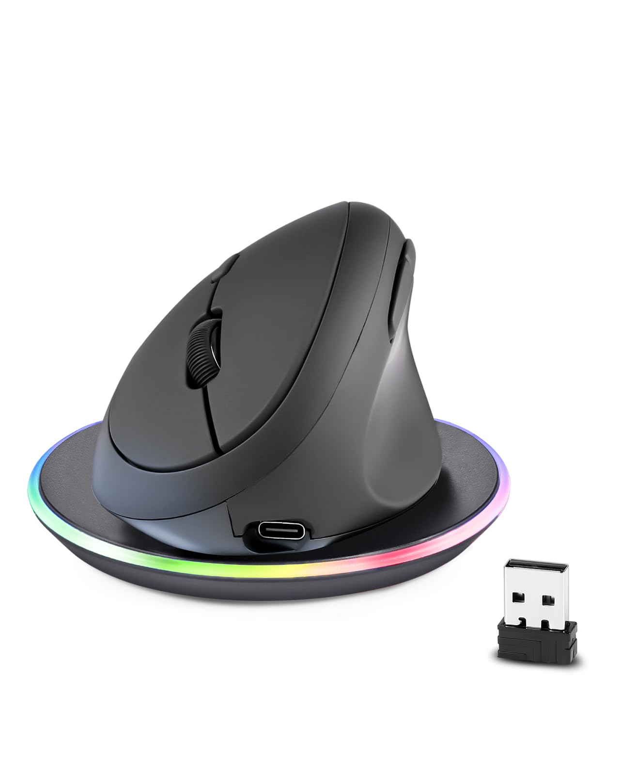 Perixx PERIMICE-719RX Wireless 2.4G Rechargeable Ergonomic Mouse - Duo Wired and Cordless Charging Feature - Wireless Charger In