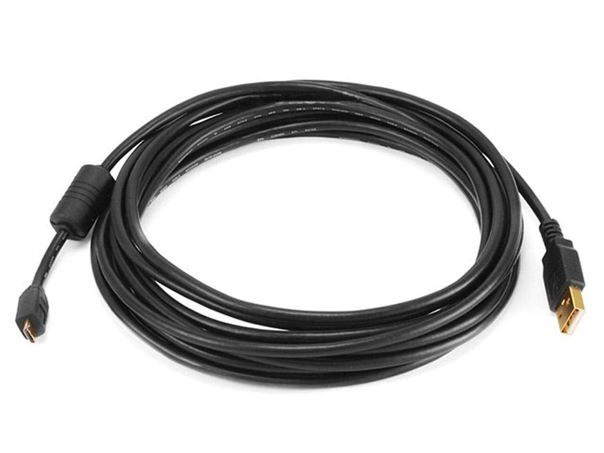 Monoprice 15Feet USB 2.0 A Male to Micro 5pin Male 28/24AWG Cable with Ferrite Core (Gold Plated) (105460)
