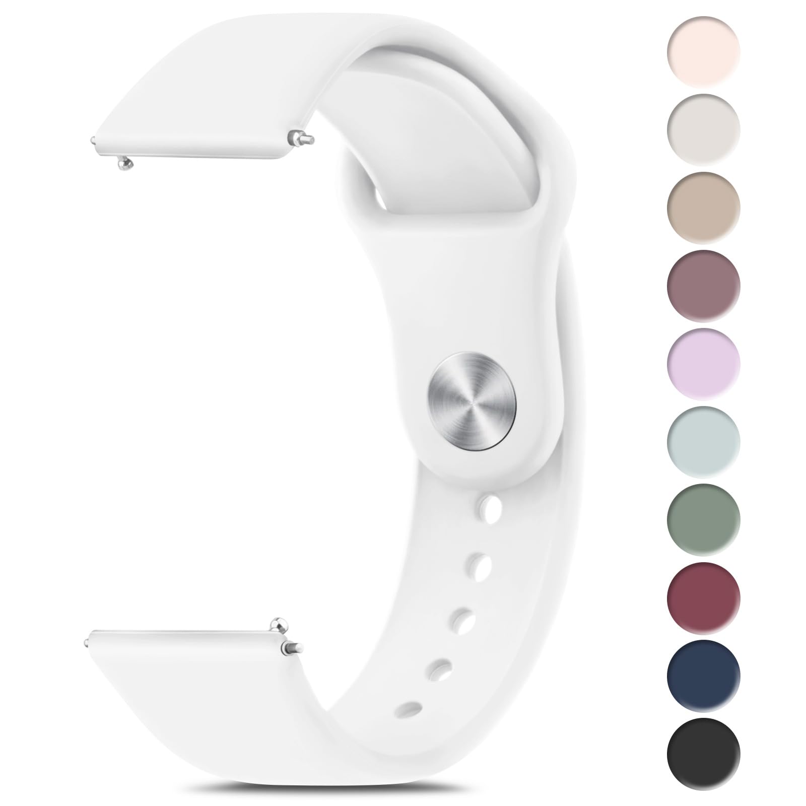 Meliya 22mm Watch Bands Quick Release Replacement Wristband, Soft Silicone Sport Replacement Straps for Men Women (White)