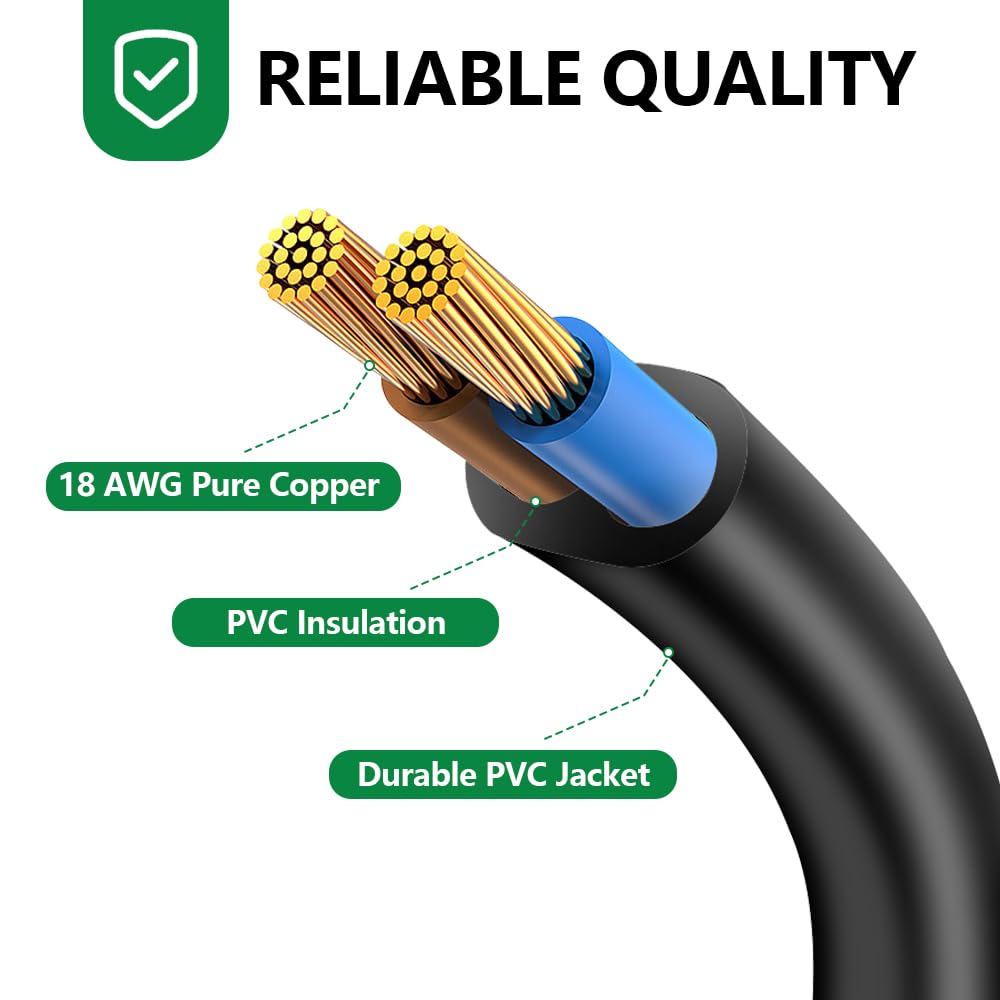 Tv Extension Power Cord Cable Polarized 2 Prong Male Female, Outlet Extension Cable Cord Us Ac 3 Prong Male/Female Power Cable B